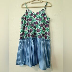 J.Crew Mixed Print Cotton Dress Floral & Blue Stripe Peplum Hem Size Small